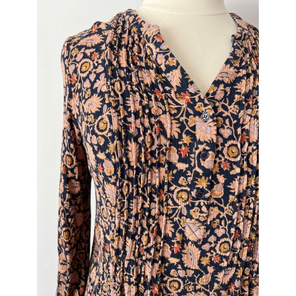 Market & Spruce Blouse Navy‎ Pink Floral Paisley Pintuck Pleated Rayon 1X - Picture 4 of 9